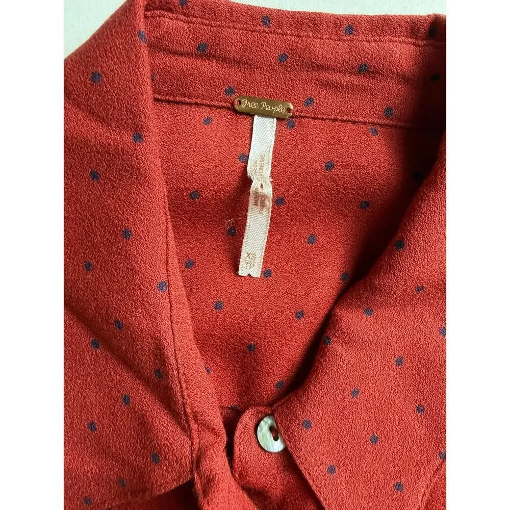 Free People Red Polka Dot Button-Up Dress - XS